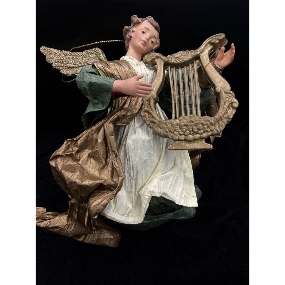 Vtg Kurt S. Adler Santa’s World Hanging Baroque Angel Ornament 6” Harp Wings